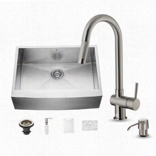 Vigo Vg15240 All In One 30"" Staiinless Steel Zero Radius Single Bowl Kitchen Sink And Vg020o8  Staijless Steeel Faucet Set