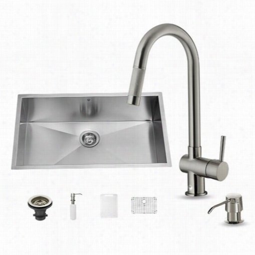 Vigo Vg15246 Al In One 30"" Undermount Stainless Steel Ki Tchhen Sink And Faucet Set