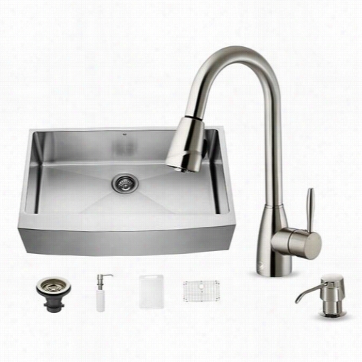 Vigo Vg15261 All In Individual 36"" Stainlss Steel Single Bowl Ktichen Sink And Vg02014 Stainless Steel Faucet  Set