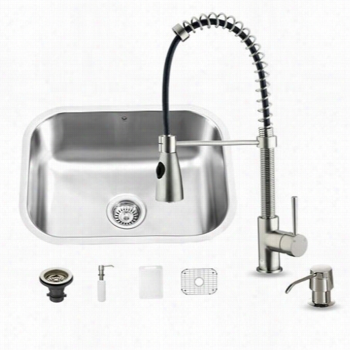 Vigo Vg15285 All In One 23"" Undermount Spotless Steel Kitchen Sink And Faucet Set