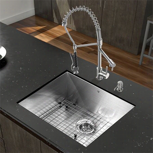 Vigo Vg15350 All In One 23"" Undermount Stainless Steel Itchen Sink And 27-1/4"" Faucet Set