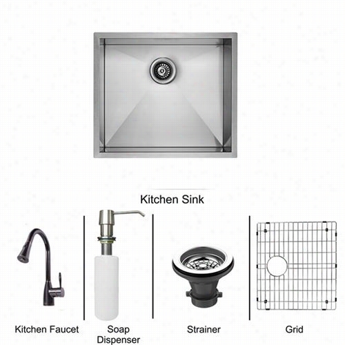 Vigo Vg15355 23"" Undermount Stainless Stee L18 Ggauge Single Bowl Kitchen Sink And Aylesbury Ntique Rubbed Bronze Pull Down Spray Kitchen Faucet