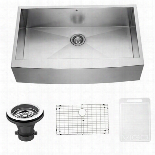 Vigo Vg3620ck1 36"" Farmhouse Stainlless Steel Kitchen Sink With Grid And Stfainer