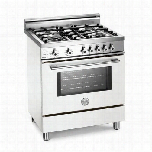 Bertazzoni Pro304dfsb Pro 30&"" Dual  Fuel Self Clean Rnge In Bianco White With 4 Brass Burners