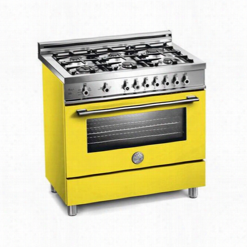 Bertazzoni Pro366gasgii Pro 36"" Gas Arnge In Giallo Yellow With 6 Brass Burners