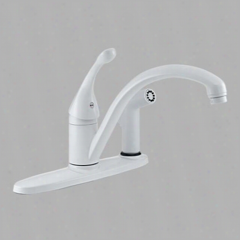 Dela 340-wh-dst Classic Single Handle Kicthen Faucet In White With Integral Spray