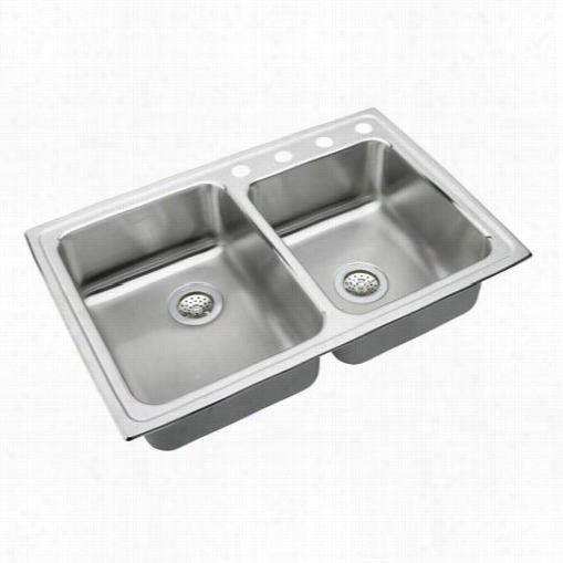 Elkay Lrad250550 Lustertone 5-1/2"" Top Mount Doubl E Bowl  Stainless Steel Sink