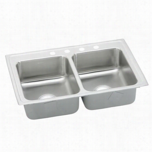 Elkay Lradq3319654 Lustertone 33"" Top Mount Double Bowl 4 Hole Stainless Steel Sink