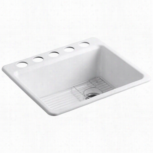 Kohler K-55872-5ua1 Riverby 25"" Undermount Single Bowl Kitcheen Sink With Basin Rrack