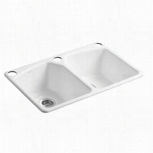 Kohler K-6491-3u Tanagerr Compute Iron 30-5/16"" Undermount Rec Tangula Double Equal Basin Kitchen Sink With Undermount Installation Kit And 3 Hole (oversized) Fauc