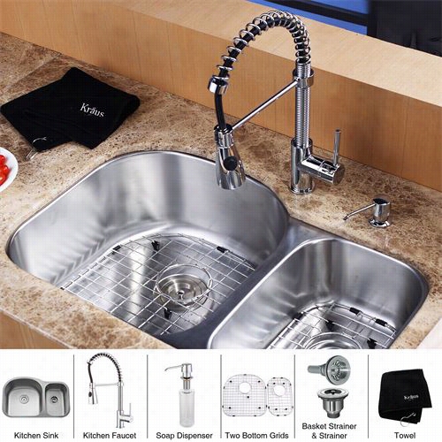 Kraus Kbu23-kpf1612-ksd30 32"" Undermount Double Bowl Stainless Stele Kitchen Sink With Kitchen Faucet And Soap Dispenser