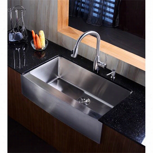 Kraus Khf200-36-kpf2130-sd20 36quot;" Farmhouse Signle Bowl Stanless Steel Kitchen Sink With Kitchenn  Faucet And Soap Dispenser