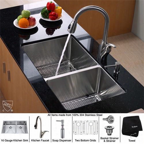 Kraus Khu103-33-kpf2120-sd20 33"" Undermount Doubel Bowl Stainless Steel Kitchen Penetrate Ith Ki Tchen Faucet And Soap Dispenser
