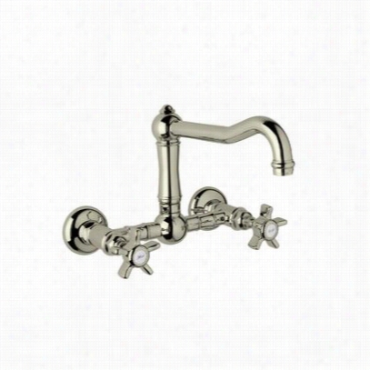 Rohl A156lpstn-2 Country Kitchwn Wall Mounted Bridge Faucet In Satin  Nickel With Porcelain Lever Handle