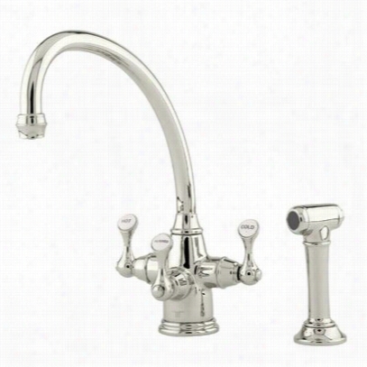 Rohl U.1520lls-pn-2 Traditional Etruscan Three Lever Handle Kitcheen Faucet In Polished Nickel With ""broken Nneck"" Spout And Sidespray