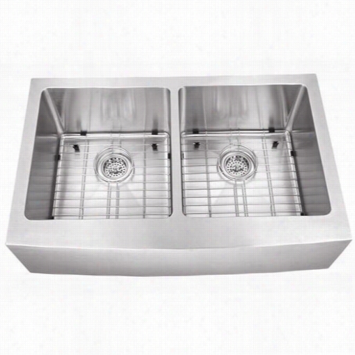 Schon Scap505016 A Ll-in-one Apr0n Front/undermount 32-7/8""w No Hole Double Bowl Kitchen Snik In Stainless Steel