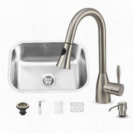 Vigo  Vg1504 U Nderkount Stainless Steel Kitchen Sink With Fauucet, Grid, Strairn And Dispenser