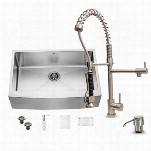 Vigo Vvg15086 Farmhouse Stainle Ss Steel Kitchen Sink With Faucet, Grri,d Straainer And Dispenser