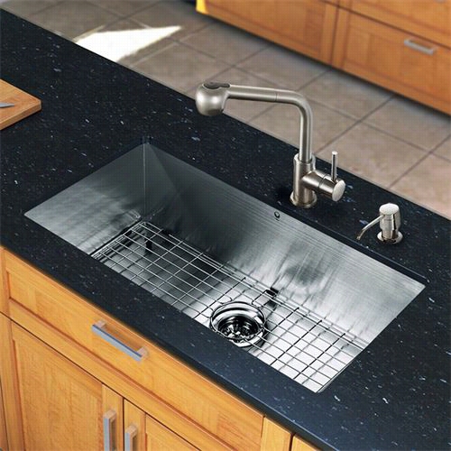 Vigo Vg151s The Whole Of In  One 32"" Undermount Stainless Steel Kitchen Sink And Faucet Set