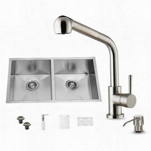 Vigo Vg15160 All In One 32"" Undermount Srianless Steel Double Bowl Kitche Sink And Faucet Set