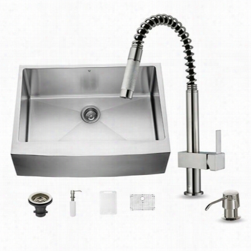 Vigo Vg15277 All In One 30"" Stainless Steel Single Bowl Kitchen Sink And Vg02009 Stainless Steel Faucet Set