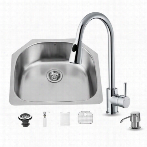 Vigo Vg15290 All In One 24"" Undermount Stainless Steel Ki Tchen Snik And Chrome Faucet Decline