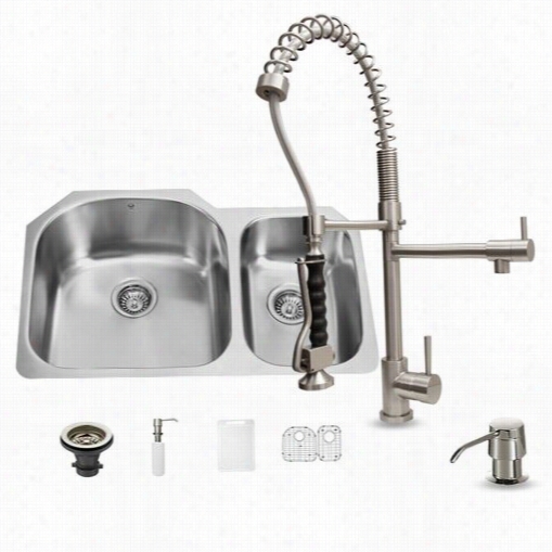 Vigo Vg15304 All In One 31"" Undermount  Stainless Sgeel Kitchen Si Nk And Faucet Set