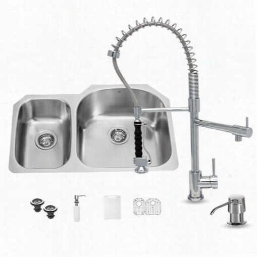 Vgo Vg15308 All In Onee  1"" Unndermount Stainless Steel Kitche N Sink And Chrome Faucet Set