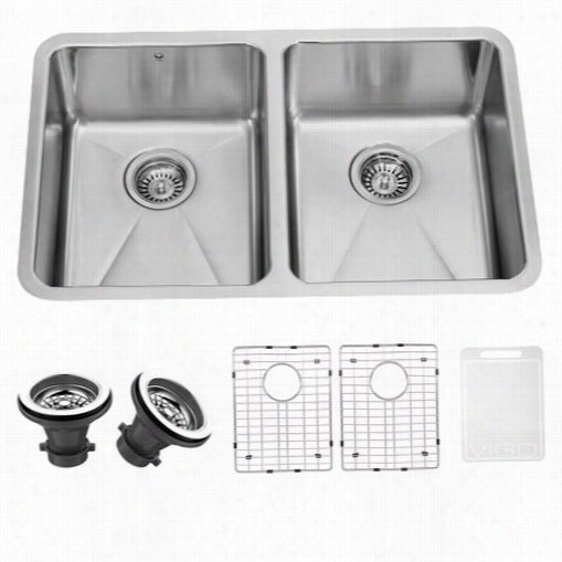 Vigo Vg2918k1 29"" Undermount Stainless Steel16 Gauge Double Boql Kitchen Sink With Grids  And Strainers