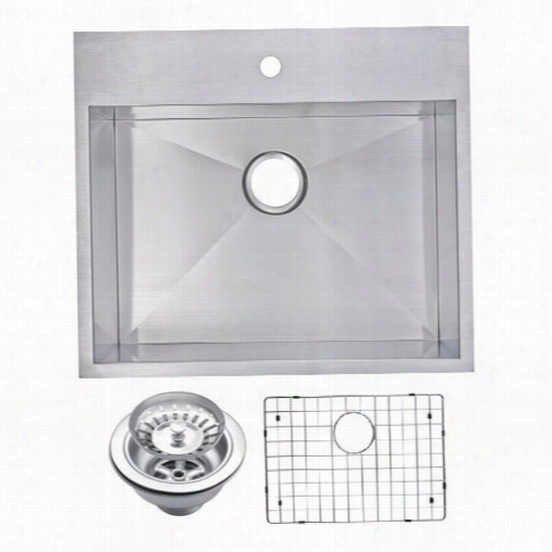 Water Creation Sssg-ts-2522a 25"" X 22&qu Ot;" Zero Radius Single Bowl Stainless Setel Handmade Drop In Kitchen Sink With Drain, Straienr, And Bottom Grid