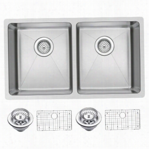 Water Creation Sssg-u-2118a 31"" X 18"" 50/50 Double Bol Stainless Steel Hand Made Undermounnt Kitchen Sink With Coved Corners ,drains, Strainers,  And Bottom G R