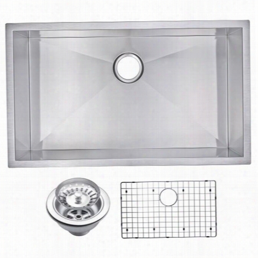 Water Creation Sssg-us-3219a 32"" X 19"" Zero Radius Single Bowl Stainless Steel Hand Made Undermount Kitchen Sink With Drain, Srainer, And Bottom Grid
