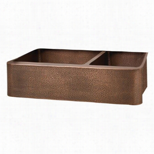 Barclay Fscdb3550-ac Perla 333"" Copper  Offset Double Bowl Fzrmer Sink In Antiquec Opper