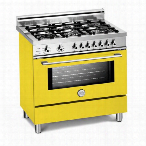 Bertazzoni Pro366dfsgi Pro 36"" Dual Fuel Self  Clean Class In Gialllo Yellow With 6 Brass Burners