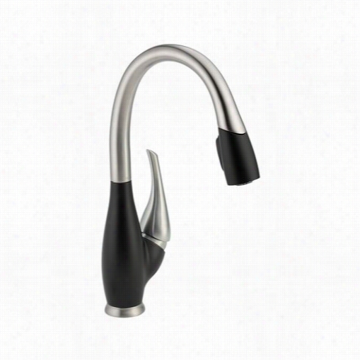 Deelta 9158-sb-dst Fuse Single Handle Pull Down Kitchen Faucet In Staknless/black