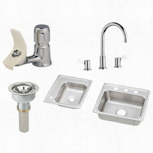 Elkay Drkad2341755lc 18 Gaueg Stainless Steel 34"" X 17"" X 5-1/2"" Left Double Bowl Top Embellish Sink Wiith Faucet Kit