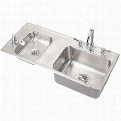 Elkay Drkad371765lc Lustertone 37-1/4"" X 17"" X 6-1/2"&qu Ot; 18 Gaug Double Bowl Top Mount Sink And Faucet Outfit