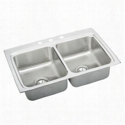 Elkzy Lr33220 Lustertone 22quot;" Top Mount Double Bowl Stainless Steel  Sink