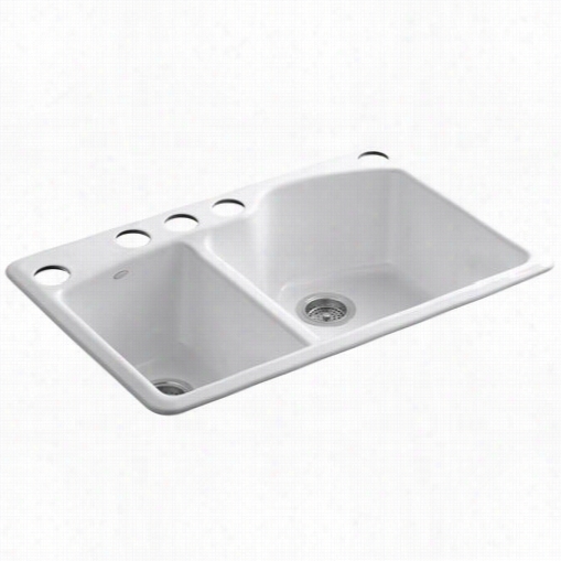 Kohler K-5870-5u Wheatland Cast Iron 33"" Undermount Rectangulardouble Large/medim Basin Kitchen Sink With 5 Hole (oversized) 4"" Centerset Faucet Drilling