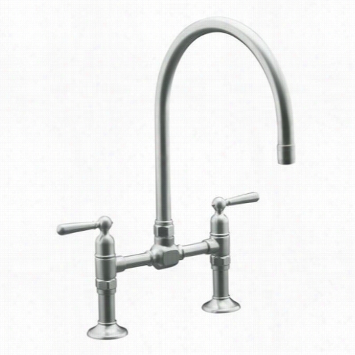 Kohler K-7337 Hirise Two Perforation Dec, Mount Bridge Kitchen Faucet With 10-1/4"" Gooseneck Psou Tand Lever Handles