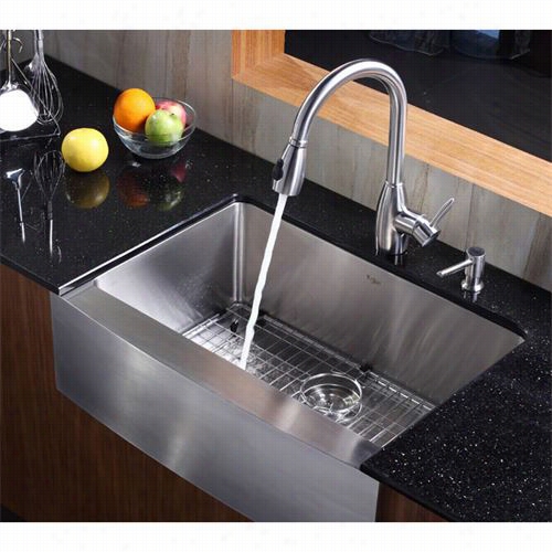 Kraus Khf200-30-kpf2130-sd20 30"&" Farmhouse Single Bowl Stainless Steel Kitchen Sink With Kitchen Faucet And Soap Dispensr