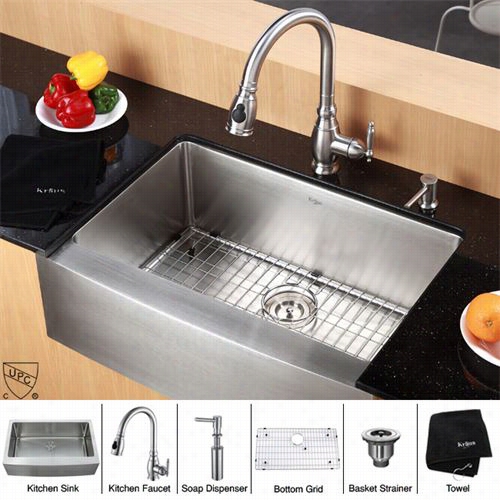 Kraus Khf200-33-kpf2150-sd20 33"" Farmhouse Single Bowl Stainless Steel Sink With Kpf2150 Faucef