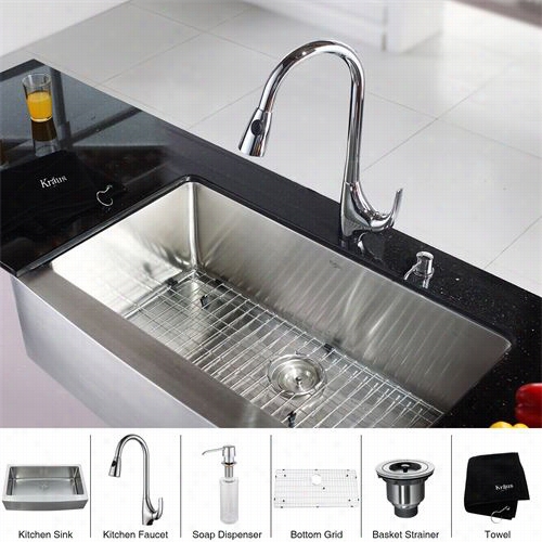 Kraus Khf200-36-kpf121-ksd30 36"" Farmhouse Single Bowl Stainlesss Steel Kithcen Sink With Kitchen Faucet And Soap Dispenser