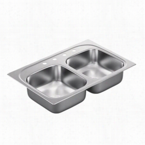 Moen G182154 1800 Series 33&qut;&qut;l X 22""w X 7""d 4 Holes Drop In Double Basin Kitchen Sink