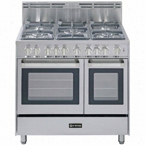 Veronoa Efsgg365ndss 36"" Pro Style Gas Range With 5 Sealed Burners And Double Oven In Stainless Steel