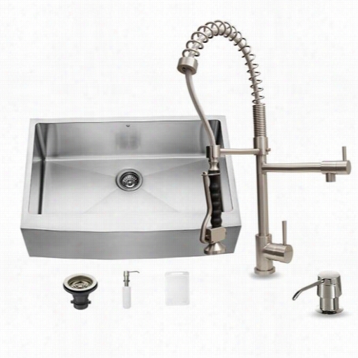 Vigo Vg15087f Armhouee Stainless Steel Kicthen Sink With Faucet, Strainer, And Dispenser