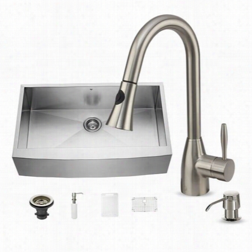 Vigo Vg15134 Farmhouse 8-3/4"" Spout Stainless Steel Kitchen Sink And Vg02013st Faucet Set