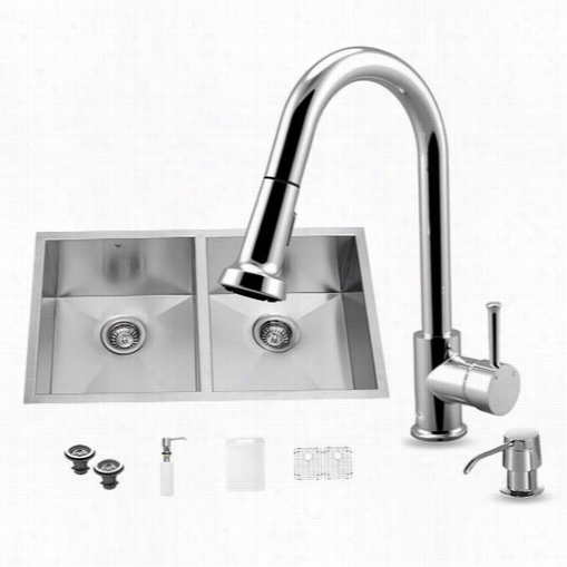 Vigo  Vg15154 Undermount -83/4&quo;" Spout Stainless Steel Double Hollow Kitchen Fall Slowly And Chrome Faucet Set