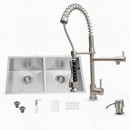 Vigo Vg15157 All In One 32&quuot;" Undermount Stainless Steel  Double Bowl Kit Chen Sink And Fauuect Set