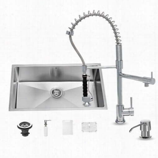 Vigo Vg15164 All In One 32"" Undermount Stainless Steel Kitchen Sink And Chrome Faucet Set